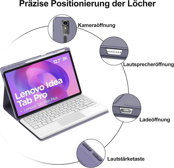IVEOPPE Hülle mit Tastatur für Lenovo Idea Tab Pro 12,7" 2025 Con Touchpad, Bluetooth Abnehmbare Mag