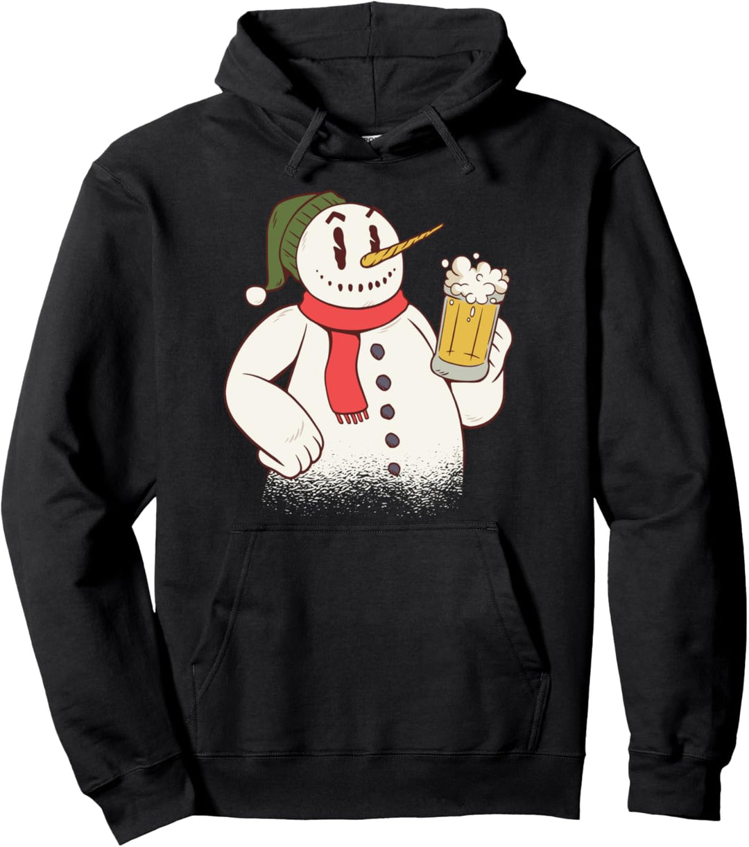 Schneemann trinkt Bier an Weihnachten Pullover Hoodie