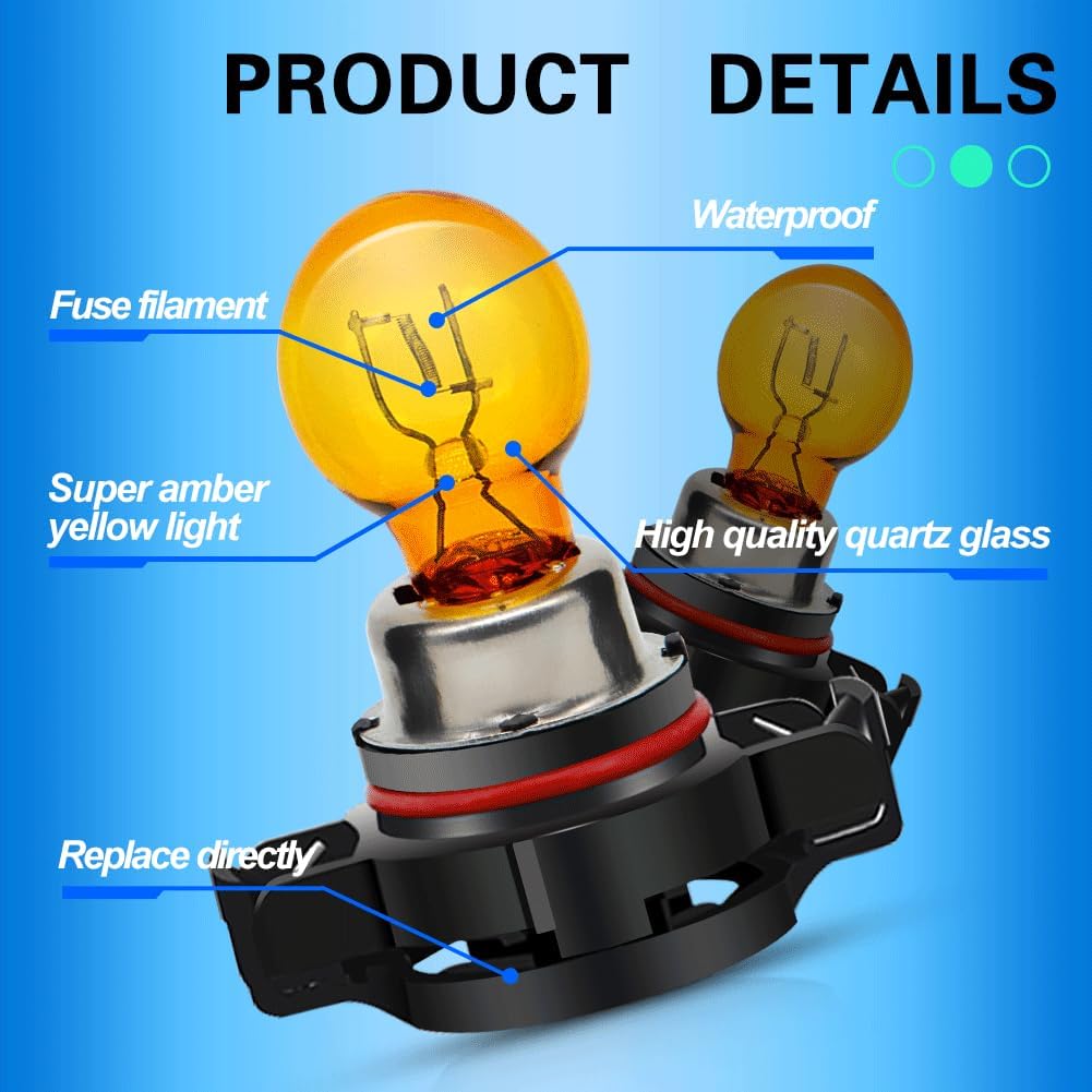 SOFOC PSY24W Birne 12V Blinker Vorne Amber Gelb Nebelscheinwerfer Ersatz Halogenbirne 24W 2Stk Gelb