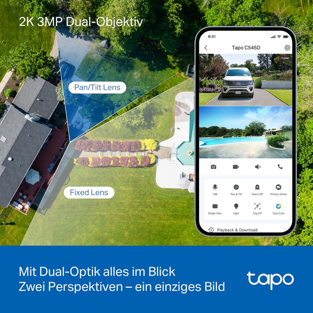 Tapo C545D Outdoor Überwachungskamera | 2K Dual-Objektiv | 165° Weitwinkel & 6mm Teleobjektiv | Smar