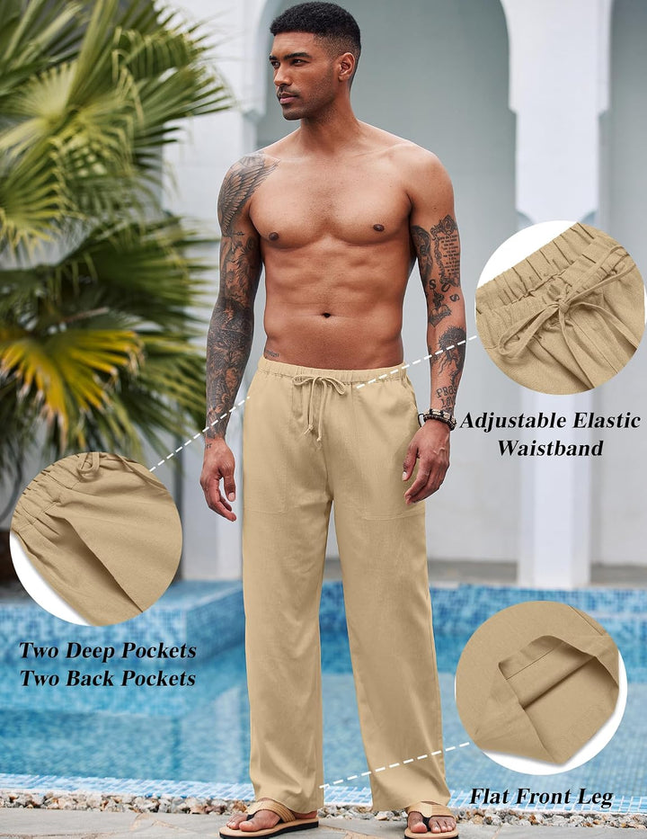 COOFANDY Leinenhose Herren mit Tunnelzug Herrenhose Leicht Sommerhose Freizeithose Einfarbig Leinen