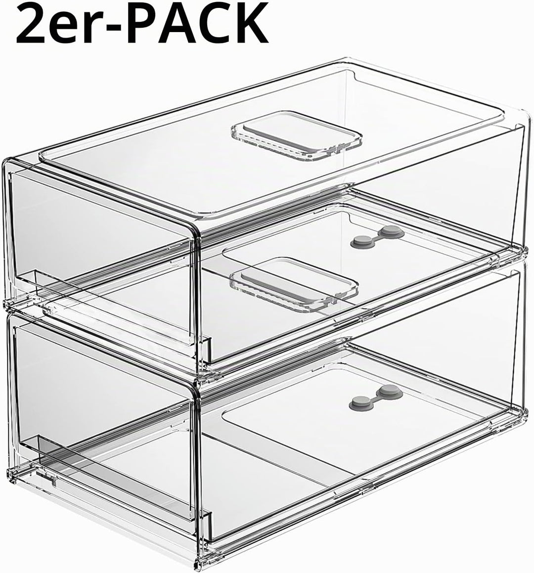YekouMax Fridge Organizer, Fridge Drawers with Handle, Stackable Transparent Container for Kitchens,