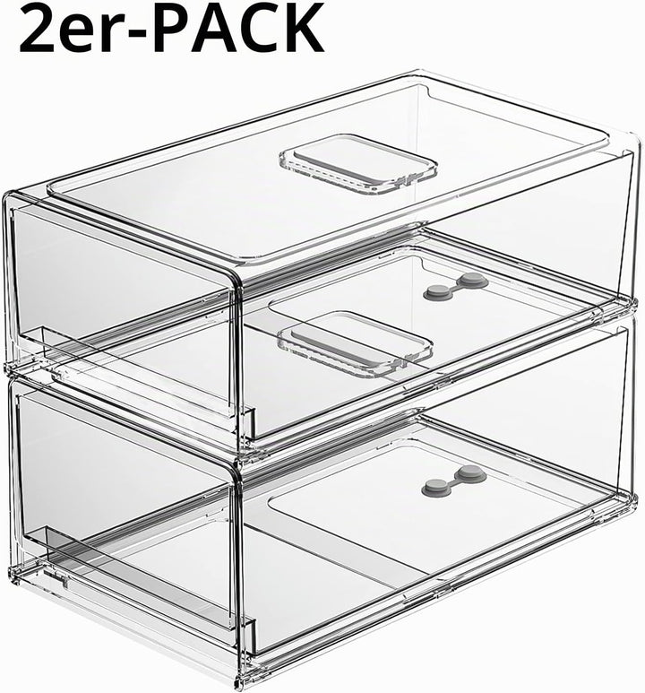 YekouMax Fridge Organizer, Fridge Drawers with Handle, Stackable Transparent Container for Kitchens,