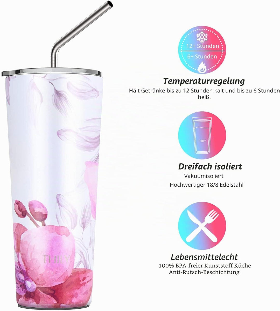 Vakuumisolierter Edelstahlbecher – THILY 780 ml dreifach isolierter Reisebecher mit spritzwassergesc