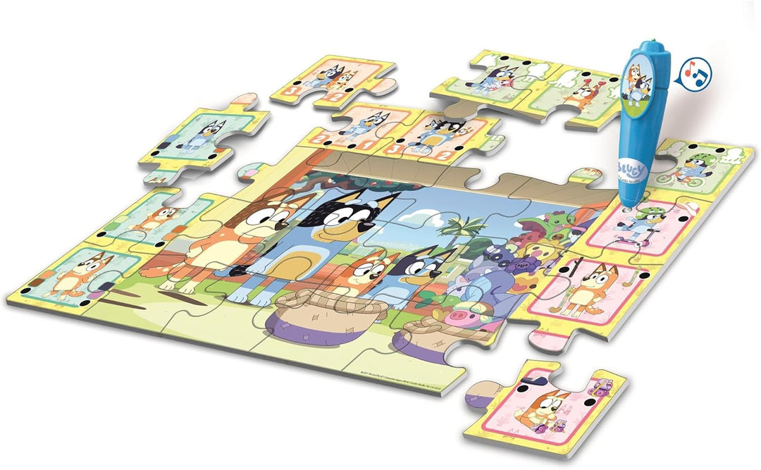 Clementoni Quiz-Bodenpuzzle - Bluey - Interaktives Puzzle mit Stift, Lernspiel für Kinder ab 3 Jahre