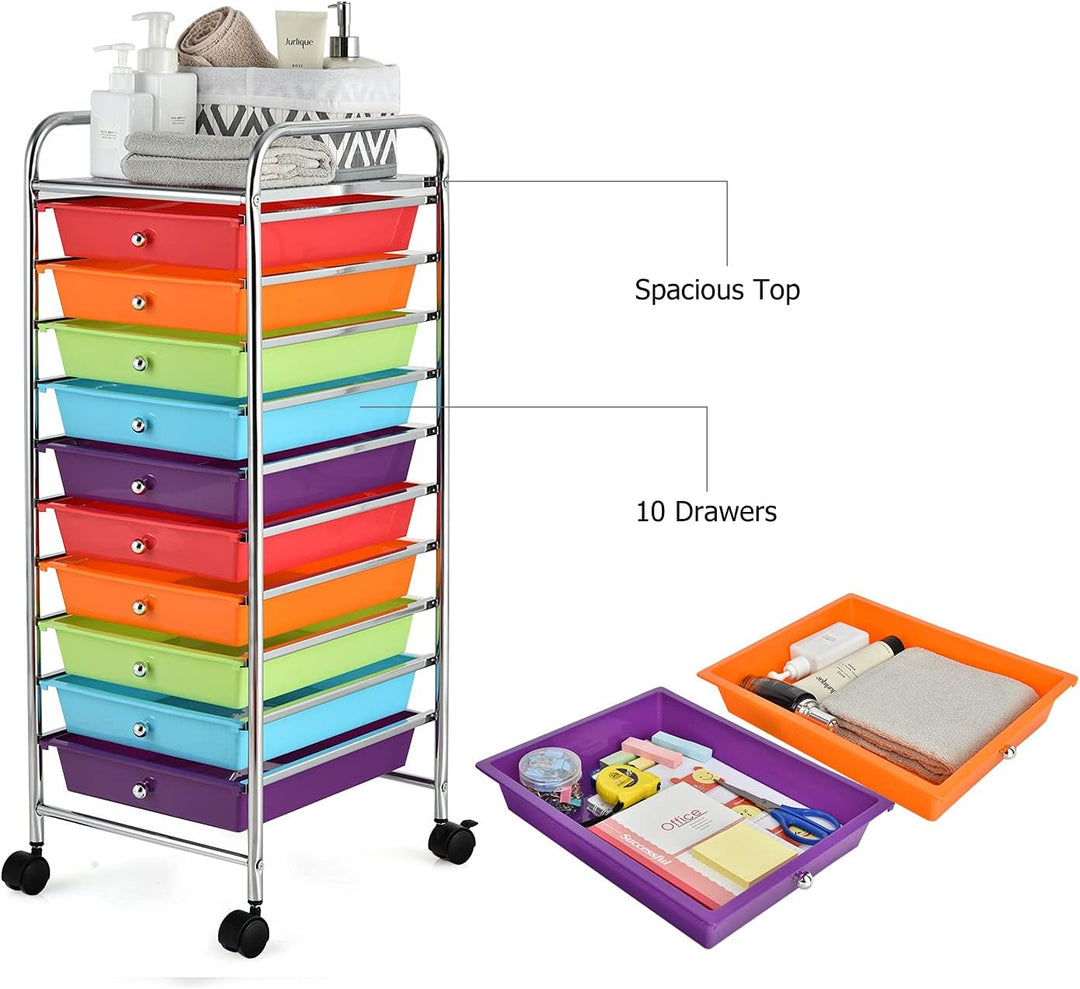 DREAMADE Rollwagen mit Schublade 10 Fächern, Haushaltswagen Badtrolley Küchenwagen auf Rollen, Rolls