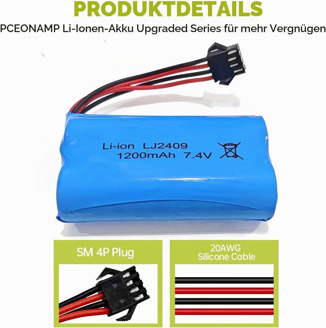 2PCS 7.4V 1200mah SM-4P Stecker Akku mit USB Ladekabel für EC08 RC Spielzeugauto Modell Geländefahrz