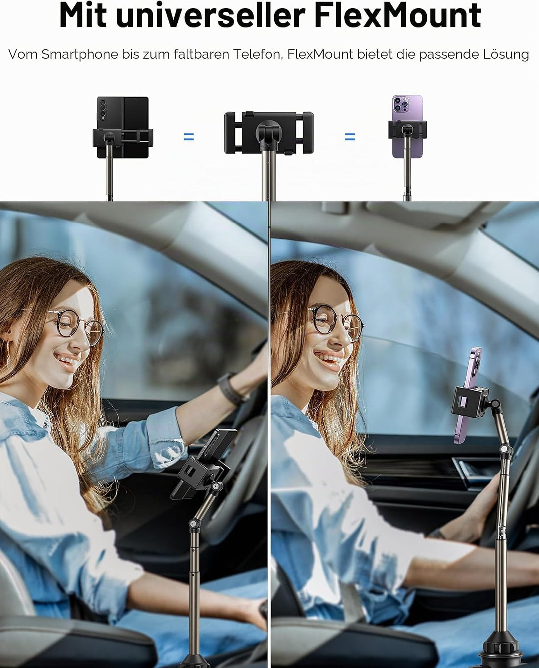JSAUX Handyhalterung Auto Getränkehalter für Auto KFZ, Multi-verstellbar Ultra-Stabil Handy Halterun