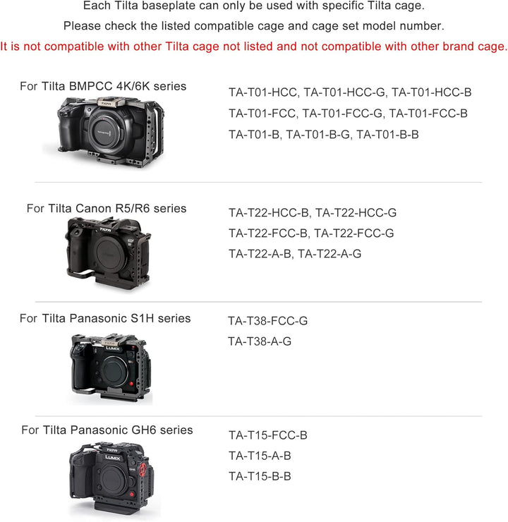 (Tilta Gray) TILTA TA-BSP-15-G 15mm LWS Baseplate Grundplatte Kompatibel mit TILTA BMPCC 4K / Z CAM