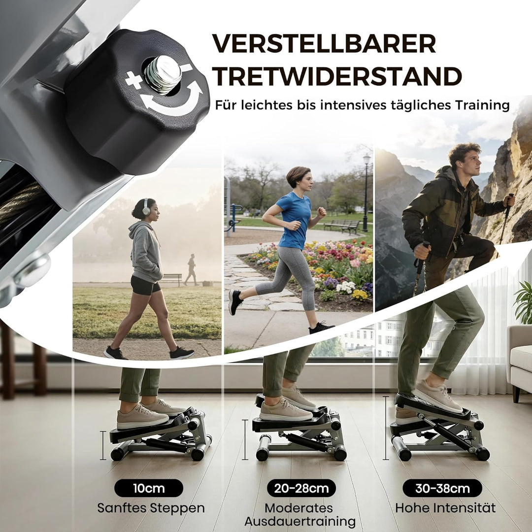 Niceday Mini Stepper für Zuhause | Up-Down Swing Stepper mit Power Ropes | Stepper Hometrainer mit L