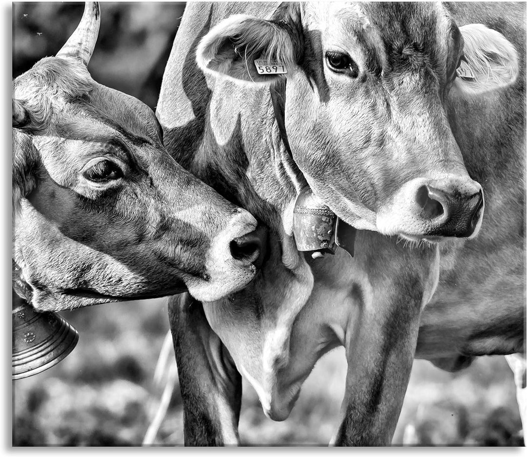 Kühe auf der Weide Herdabdeckplatte & Spritzschutz aus Echtglas | Für Herd-Kochfelder | 60x52 cm