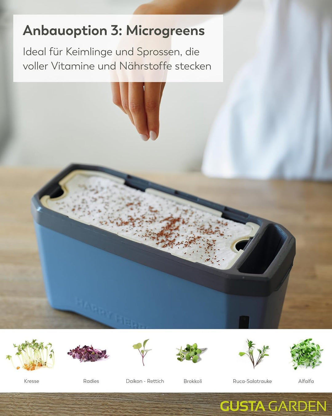 Harry Herbs - 4 in 1 Kräutertopf - Anzucht - Microgreens - Hydroponik - integriertes Wasserreservoir