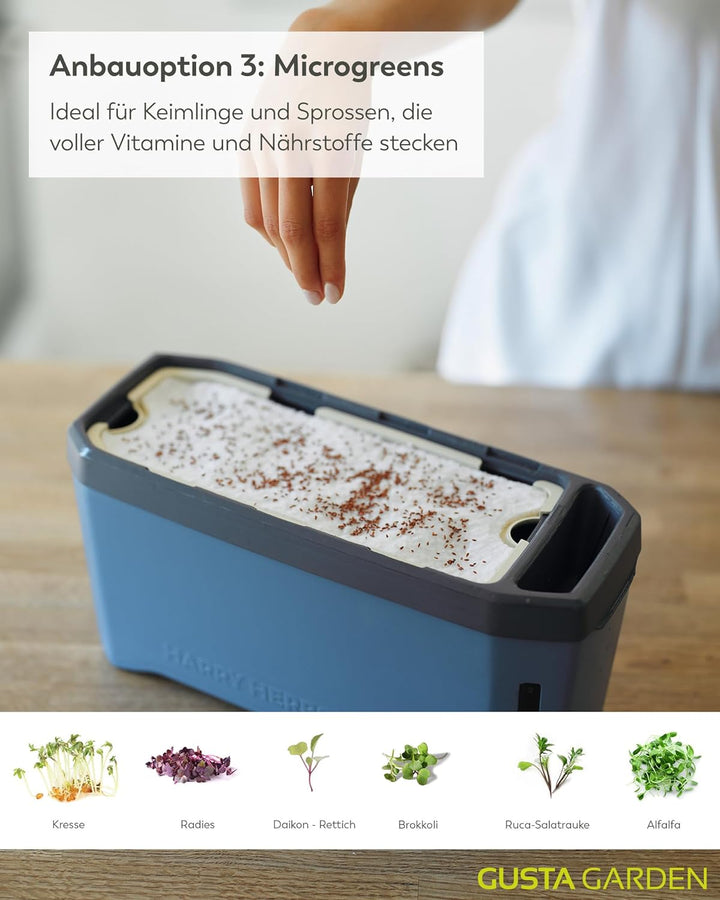 Harry Herbs - 4 in 1 Kräutertopf - Anzucht - Microgreens - Hydroponik - integriertes Wasserreservoir