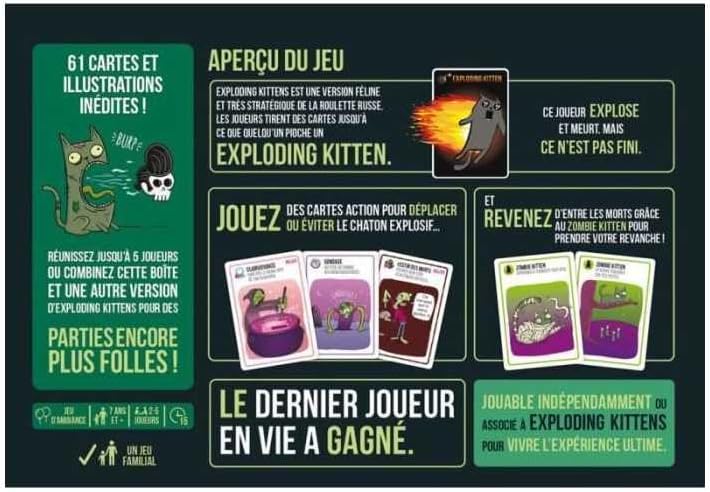 Zombie Kittens – Gesellschaftsspiel – für 2 bis 5 Spieler – 7 Jahre und älter – Spiel auf Französisc