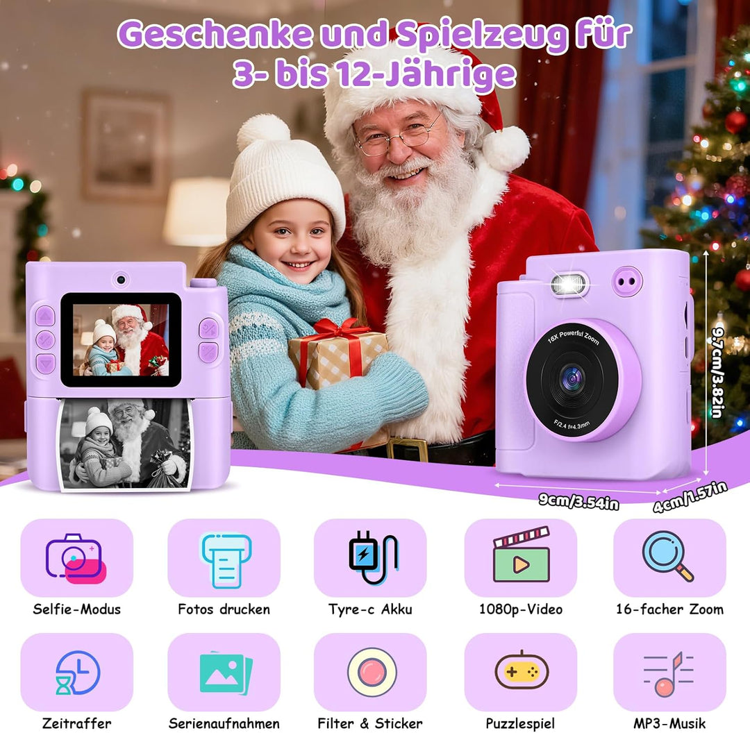 Kinderkamera Sofortbildkamera, Ambesty Digitalkamera für Kinder mit Druckpapier 32G TF Karte, 2,4 Zo