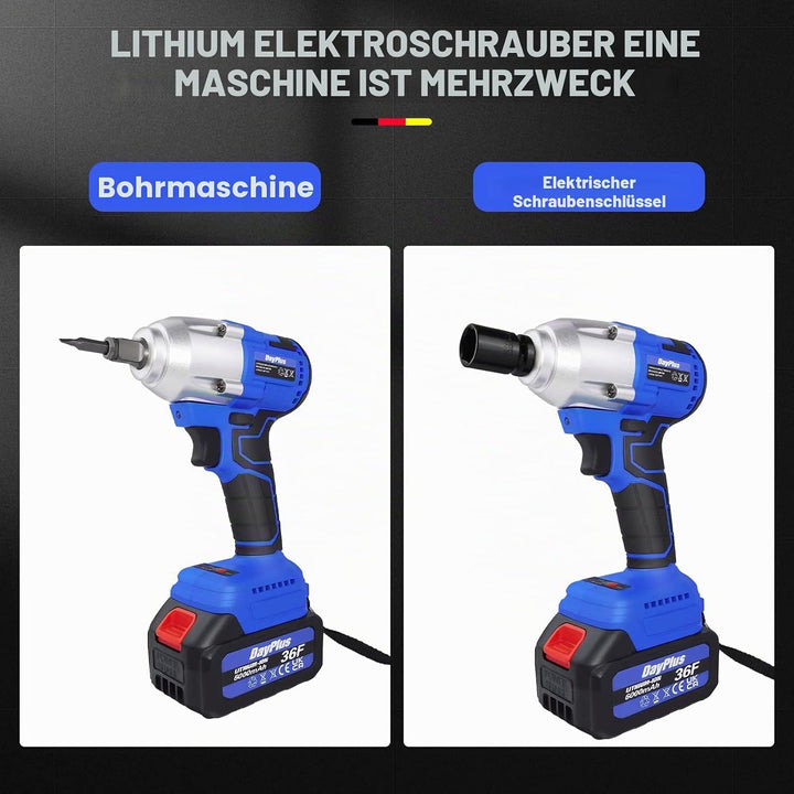 Lucn 21V 6AH Li-Ionen Schlagschrauber Akku 1/2" 420Nm bürstenloser Bohrwerkzeugsatz, 3200RMP, 2 x 6.