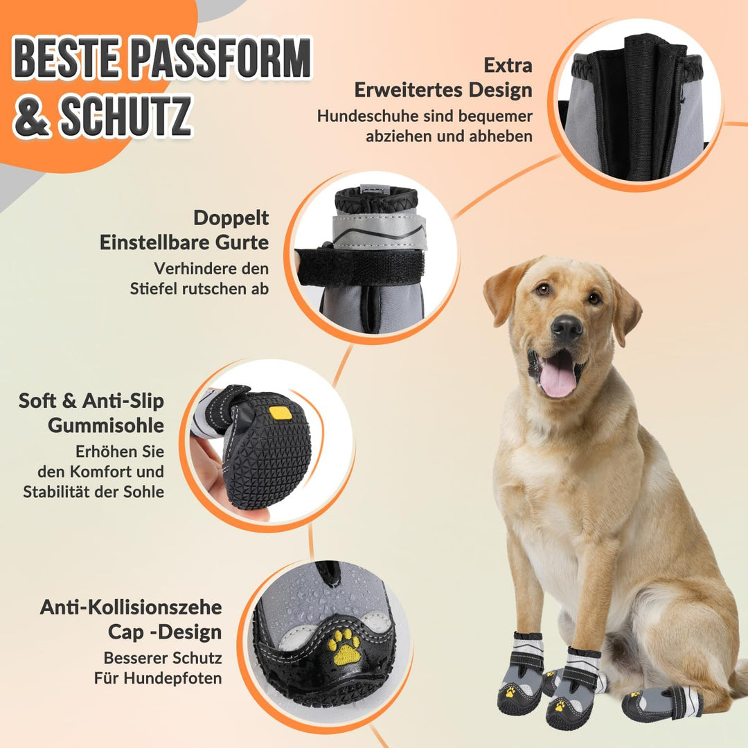Eyein Hundeschuhe Pfotenschutz, 4 Stück Wasserabweisend Hundeschuhe mit Rutschfester Sohle und refle
