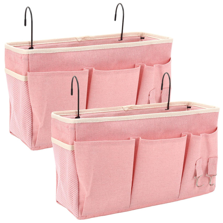 2er-Set Hängeorganizer mit 3 Fächern, Bett Organizer, Rosa, Rosa