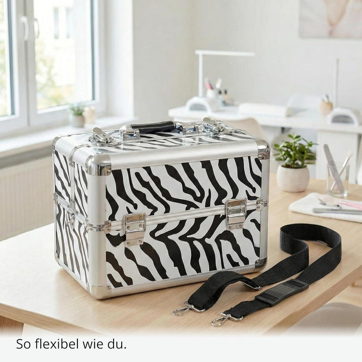 N&BF Kosmetikkoffer Zebra Design – Stylischer Schminkkoffer Damen leer & Klein | Beauty Case Abschli