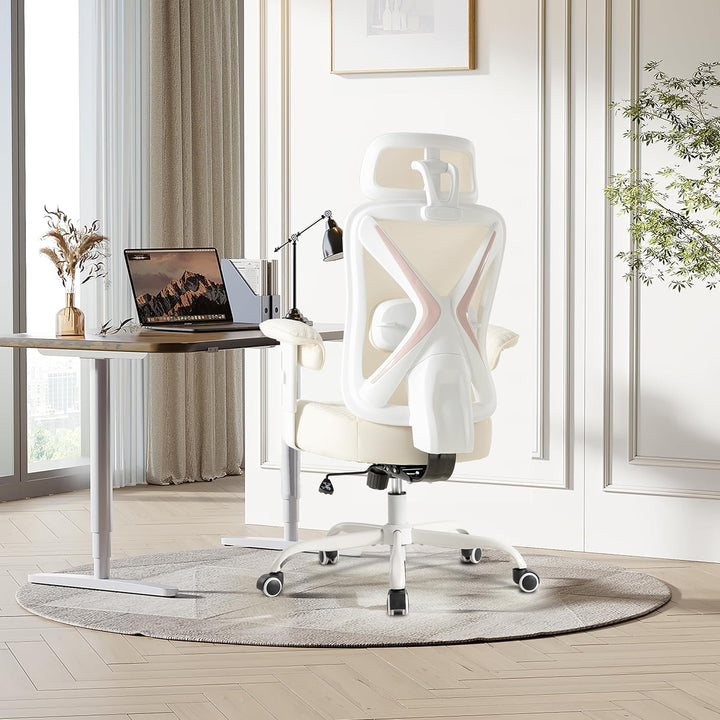 UEV Bürostuhl Ergonomisch bis 220KG Gaming Stuhl Wippfunktion beige | Schreibtischstuhl mit Armlehne
