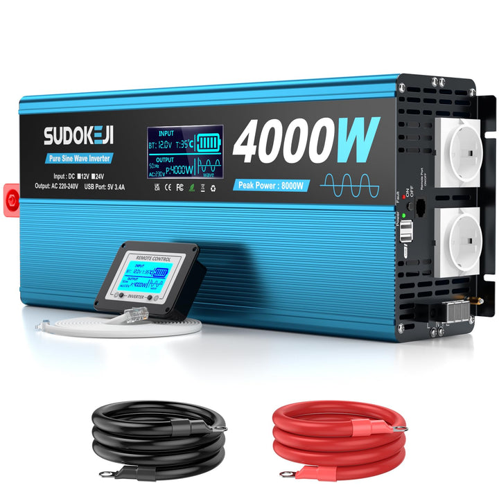 Wechselrichter 12V auf 230V Reiner Sinus 4000W Spannungswandler mit LCD-Bildschirm-Fernbedienung 2 E