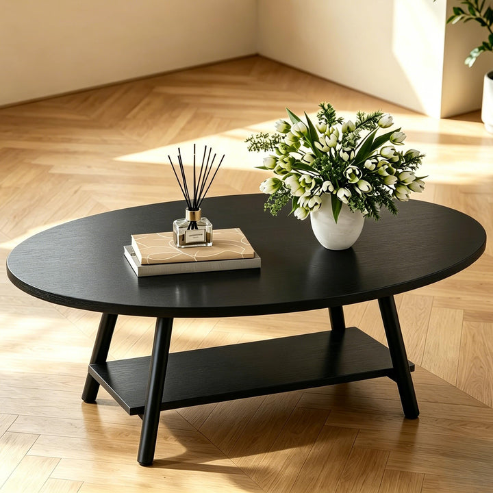 Hawthyhome Runde Beistelltisch 2-Tier Couchtisch Tisch mit Stauraum Moderner Massivholztisch Metallr