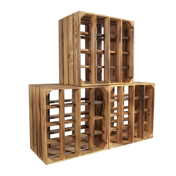 CHICCIE 3 Set Weinregal Wino aus Holz - Geflammt + Regal Holzkiste 3 + Geflammt