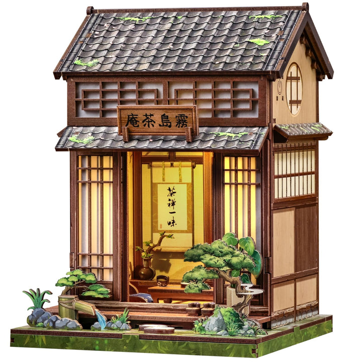 CUTEBEE Book Nook Kit - Puppenhaus für Erwachsene, DIY Miniatur Japanisches Tee Haus Selber Bauen Ba