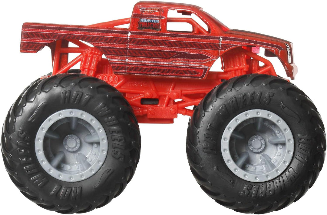 Hot Wheels Monster Trucks 4er-Pack, Set aus 4 Spielzeugfahrzeugen im Massstab 1:64 mit riesigen Räde