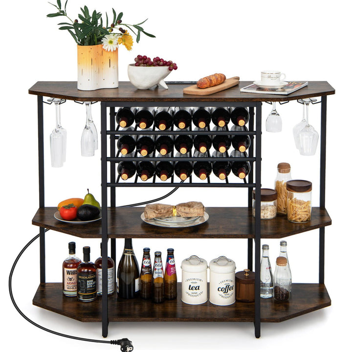 GIANTEX Sideboard mit Weinregal für 21 Flaschen, Schmaler Küchentisch mit 2 USB-Anschlüssen & 2 Stec