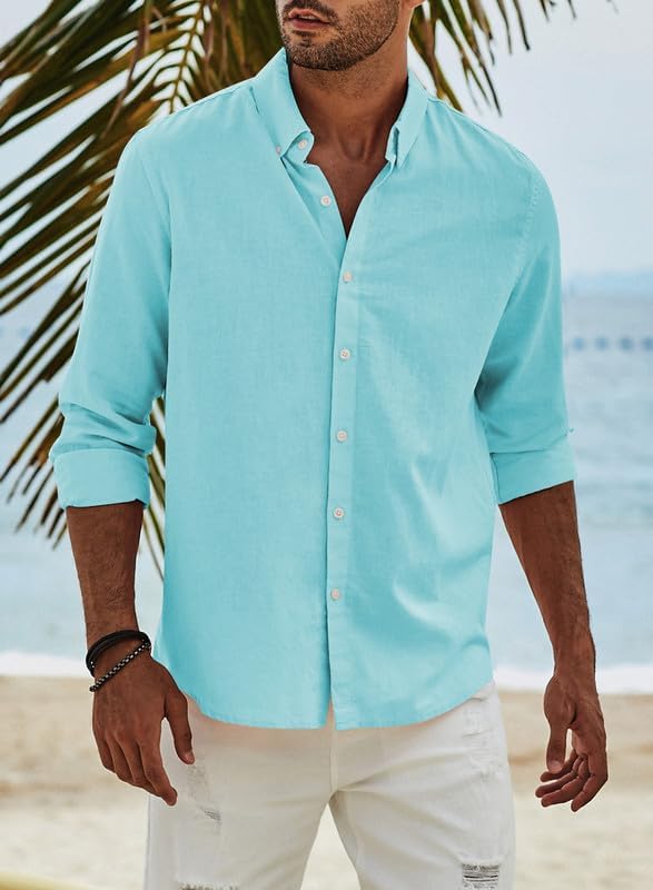 JMIERR Leinenhemd Herren Langarm Hemden Button Down Shirts Casual Freizeithemd Regular Fit Baumwolle