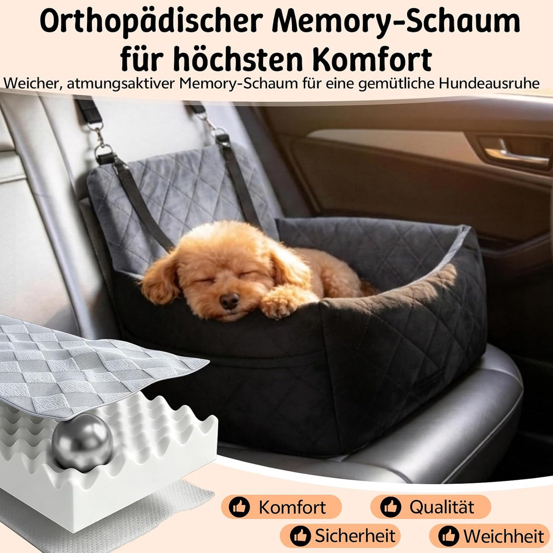 Hundeautositz bis 9 kg, Memory-Schaum Hundebooster mit Plüsch-Samt-Bezug, rutschfeste Unterseite &amp; 2