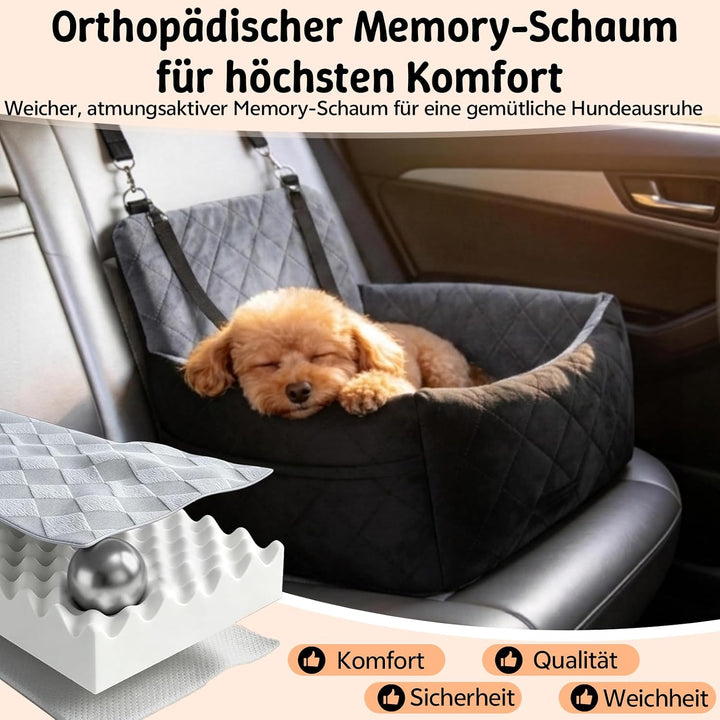 Hundeautositz bis 9 kg, Memory-Schaum Hundebooster mit Plüsch-Samt-Bezug, rutschfeste Unterseite &amp; 2