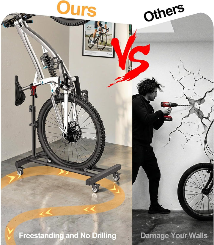 Housolution Vertikaler Fahrradständer mit 360°-Rädern bis 29 Zoll, [1 Stück], höhenverstellbar, bohr