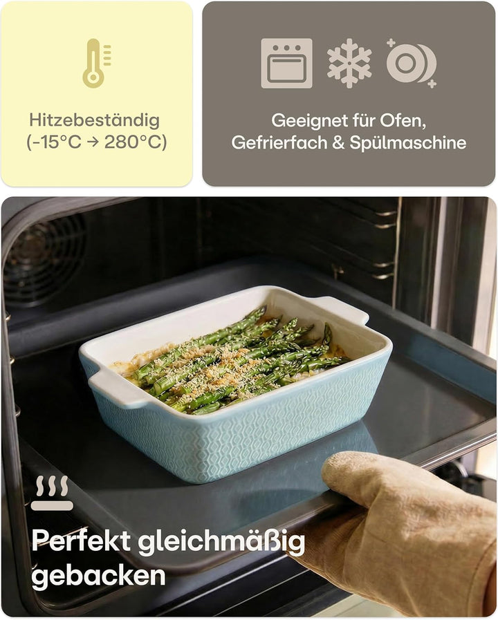 Auflaufform aus Keramik für 2 Personen - Für Lasagne, Tiramisu & Auflauf - Extra Hoher Rand - Eckig