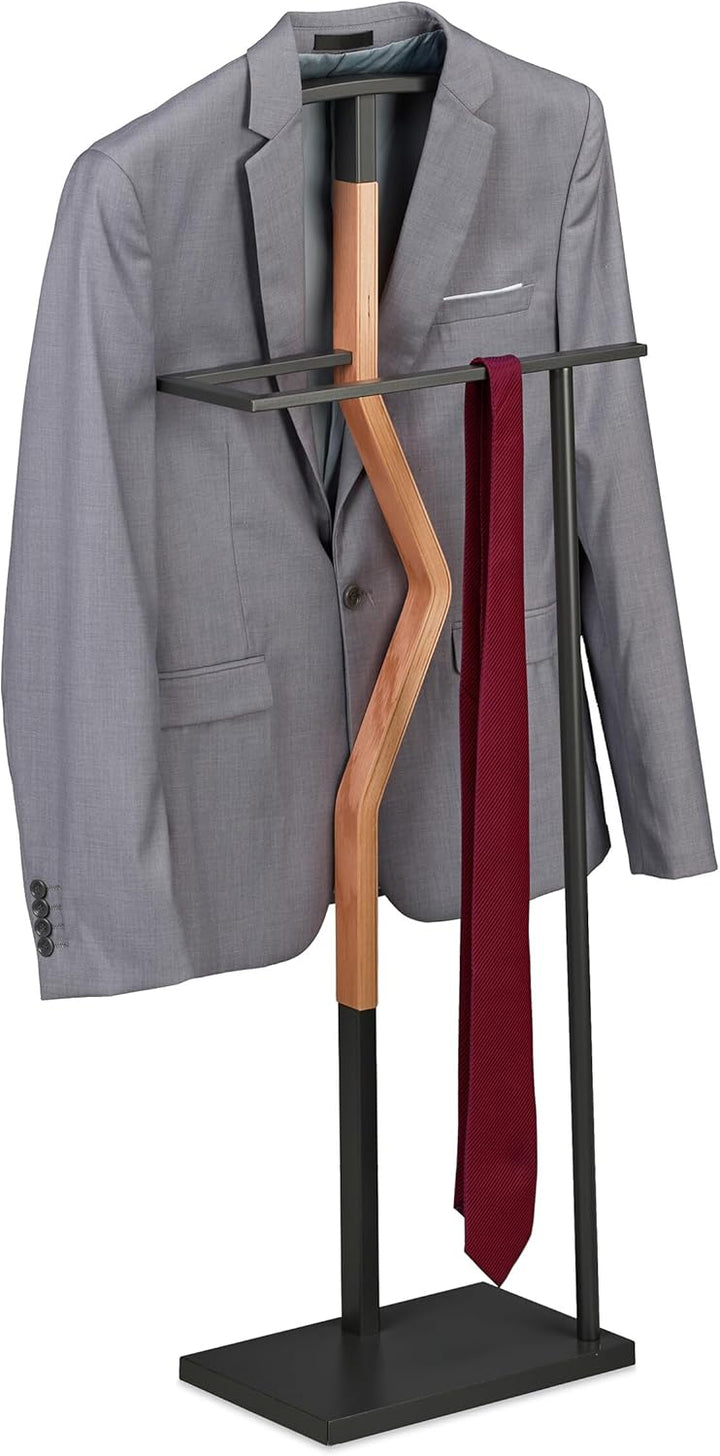 Relaxdays Herrendiener, Jackett & Hose, HxBxT: 107x48x20 cm, Metall & Holzoptik, Stiller Diener Schl