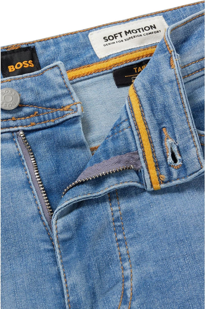 BOSS Herren Taber Zip BC-P-1 Graue Tapered-Fit Jeans aus besonders elastischem Denim 30W / 34L Blau,