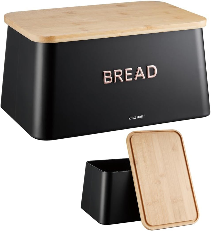 KING HOFF ELEGANTER,MODERNER BROTKASTEN AUS EDELSTAHL LEICHTE KONSTRUKTION (Schwarz_), Schwarz_