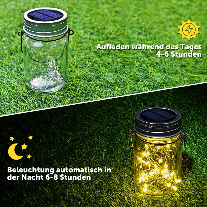 Solpex Solarlaterne für aussen, Solarlampe, 6 Stück, Solarglas mit Lichtkette, 180 LED, Laterne häng