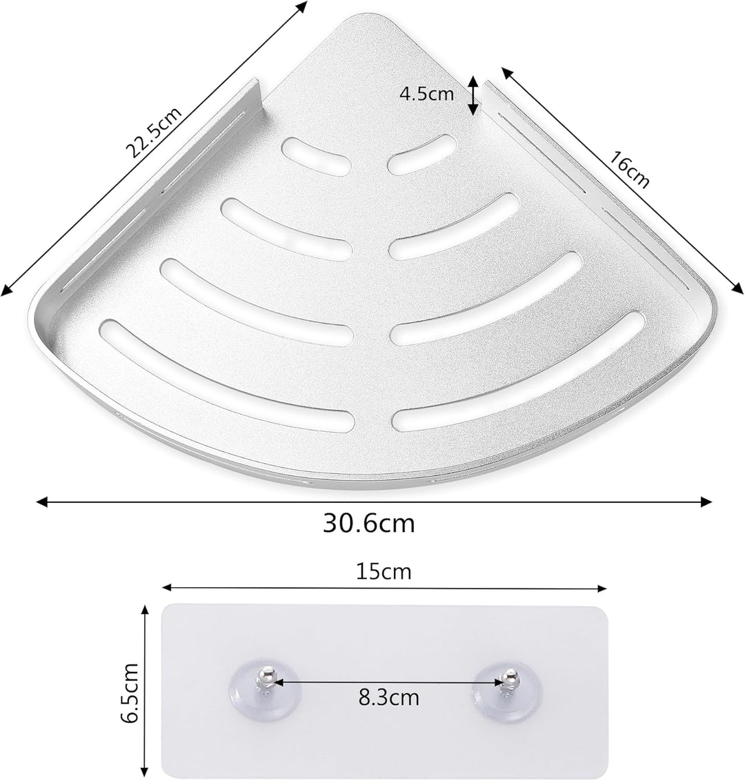 GRICOL Eckablage Duschkorb Duschregal ohne Bohren Duschablage Space Aluminum mit 2 Haken Dusche Abla