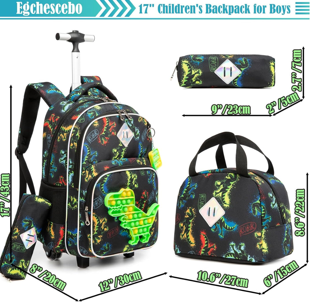 Egchescebo Schule Kinder Rolling Backpack für Mädchen mit Rädern Trolley Wheeled Backpack 041123-kon