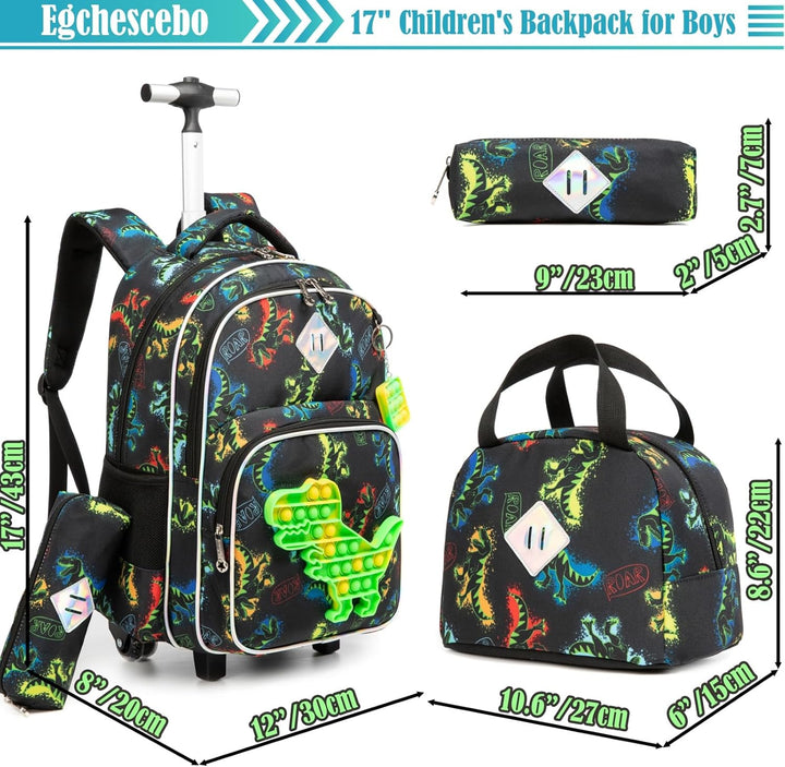 Egchescebo Schule Kinder Rolling Backpack für Mädchen mit Rädern Trolley Wheeled Backpack 041123-kon