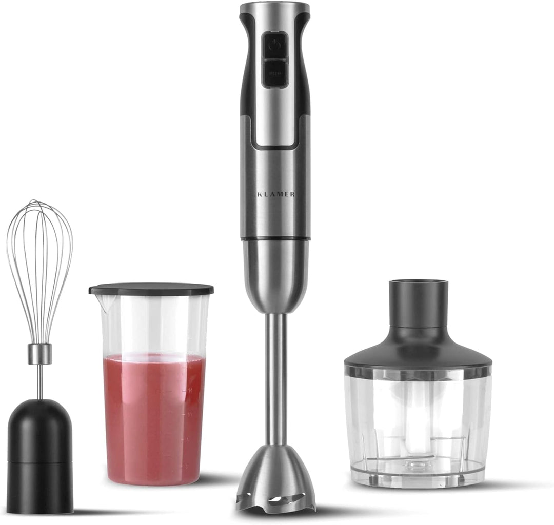 KLAMER Stabmixer Set 800 Watt (2023), 4 in 1 Pürierstab Edelstahl mit stufenloser Geschwindigkeit un