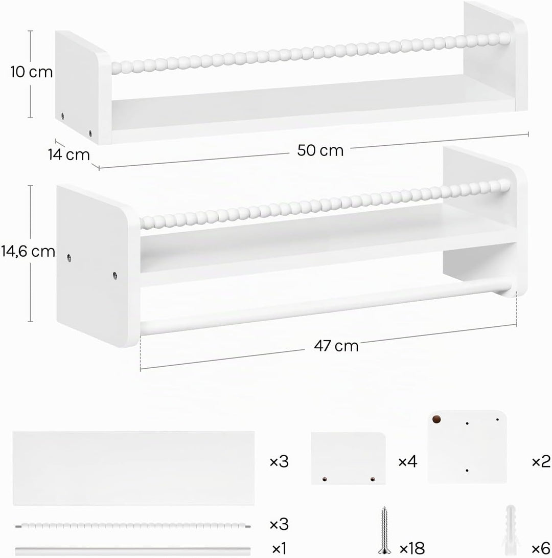 WOLTU 3er Set Kinder Bücherregal Wand, 50cm Wandregal Kinderzimmer, aus Massivholz, Hängeregal Schwe