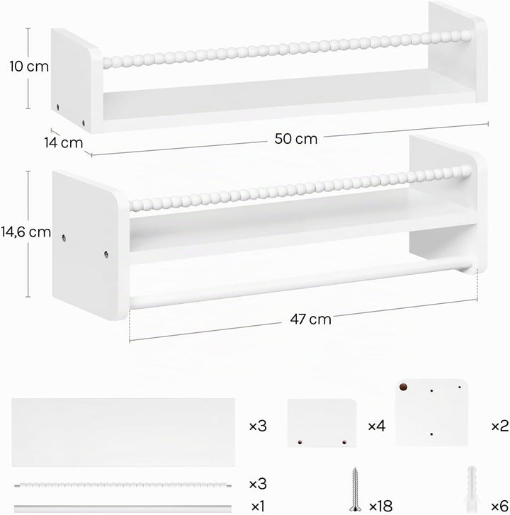 WOLTU 3er Set Kinder Bücherregal Wand, 50cm Wandregal Kinderzimmer, aus Massivholz, Hängeregal Schwe