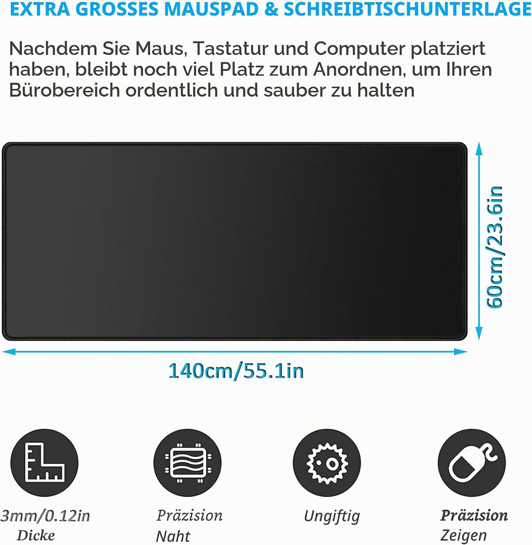 LL-COEUR XXL Schwarz Mauspad Gaming Mouse Mat Laptops Schreibtischunterlage Desk Pad (1400 x 600 x 3