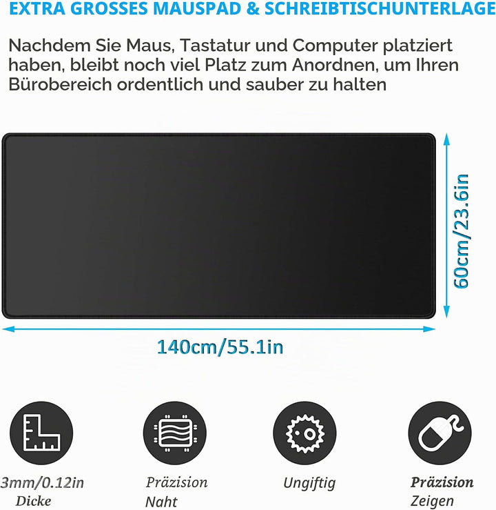 LL-COEUR XXL Schwarz Mauspad Gaming Mouse Mat Laptops Schreibtischunterlage Desk Pad (1400 x 600 x 3
