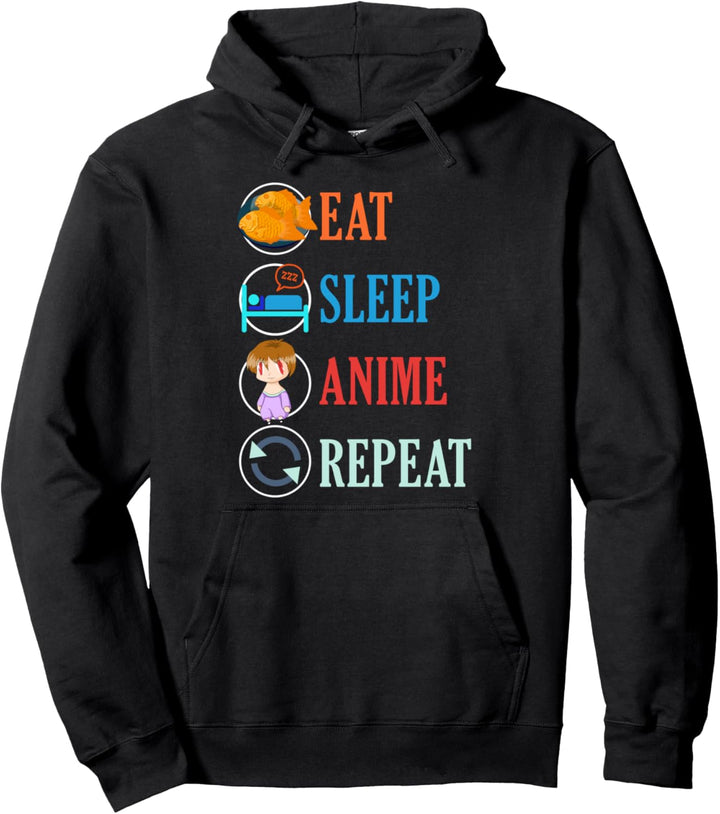 Essen Schlafen Anime Wiederholen Kawaii Manga Otaku Anime Pullover Hoodie