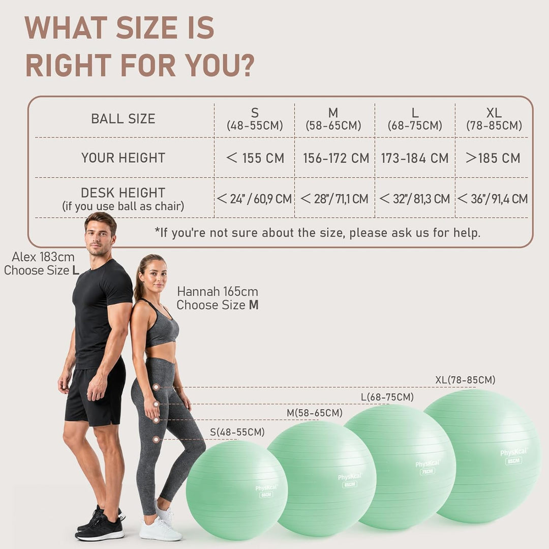 PhysKcal Gymnastikball und 23 cm Pilatesball Set, Anti Burst Gymnastikball, Anti-Rutsch-Sitzball, Ba