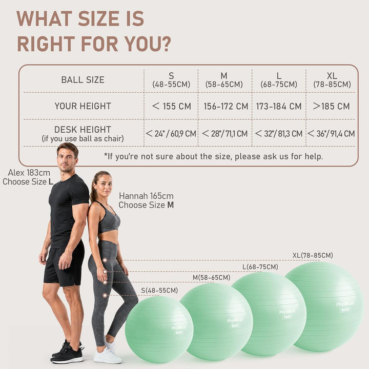 PhysKcal Gymnastikball und 23 cm Pilatesball Set, Anti Burst Gymnastikball, Anti-Rutsch-Sitzball, Ba
